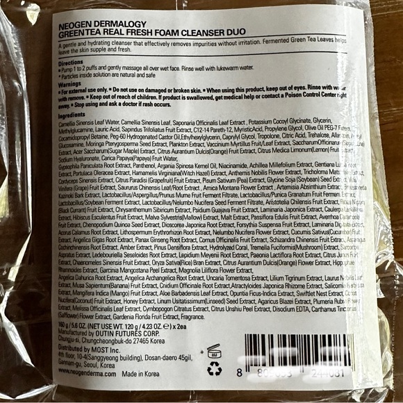 NEOGEN Dermalogy Real  Fresh Foam CLEANSER GREEN TEA 5.6 OZ / 160G - Picture 7 of 12